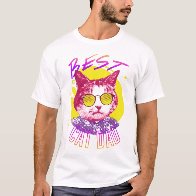 Vaporwave Best Cat Dad Kitty Aesthetic Retro T-Shi T-Shirt (Front)