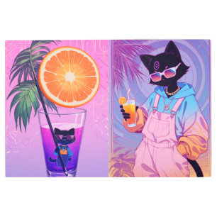 Vaporwave Black Cat Metal Print