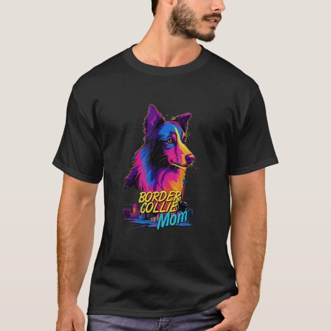 Vaporwave Border Collie Mom Futuristic Border Coll T-Shirt (Front)