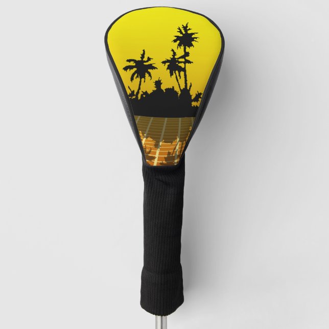 Vaporwave Bright Yellow Tropical Golf Head Cover (Front)