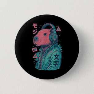 Vaporwave Capybara Japanese Art Anime Manga Ukiyo- Button