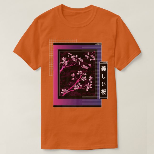 Vaporwave Cherry Blossom Japanese Sakura Esthetic T-Shirt (Design Front)