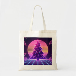 Vaporwave Christmas Tree Neon Sunset Tote Bag