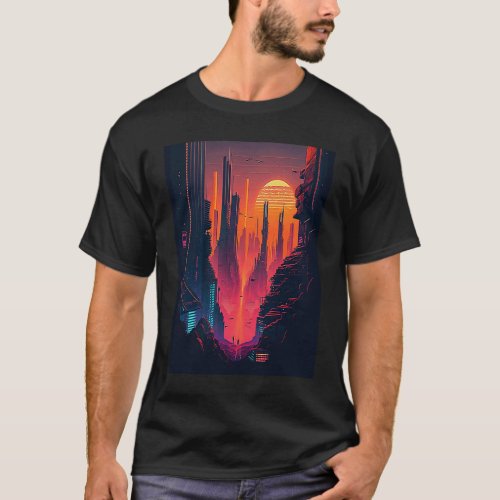 Vaporwave City Tech Retrowave Futuristic Synthwave T_Shirt