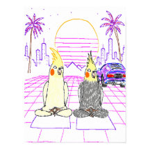 Vaporwave Cockatiels Retro Sunset Poster