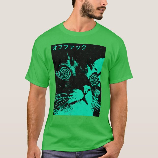 Vaporwave Cool Cat Japanese Urban Neon Style boy r T-Shirt (Front)