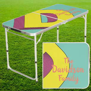 Vaporwave 'D' Family Name Throwdown Tailgate Beer Pong Table
