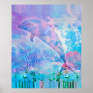 Vaporwave dolphin in the sky poster