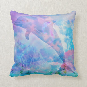Vaporwave dolphin in the sky throw pillow