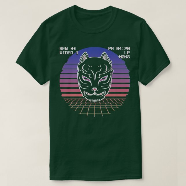 Vaporwave Esthetic Kitsune Fo Mask Retro Synthwav T-Shirt (Design Front)
