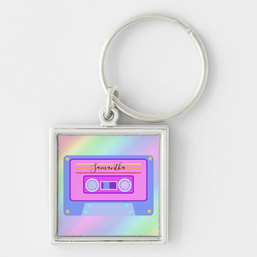 Vaporwave Esthetic Rainbow 90s Audio Cassette Keychain