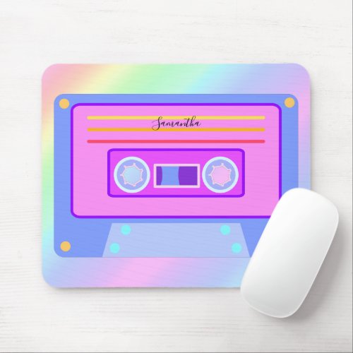 Vaporwave Esthetic Rainbow 90s Audio Cassette Mouse Pad