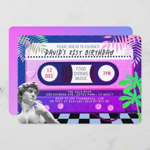 Vaporwave Future Funk Cassette Tape Birthday Invitation