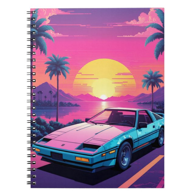 Vaporwave Futuristic Retro Sports Car Notebook (Front)