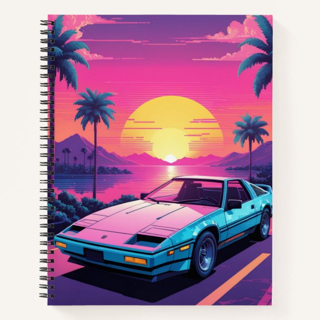 Vaporwave Futuristic Retro Sports Car Notebook (Front)