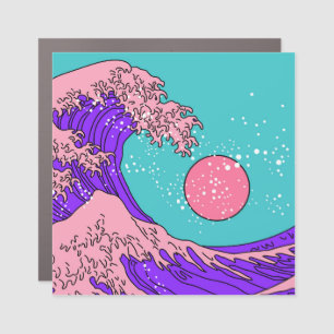 Vaporwave Great Wave: Stylized Ocean Art Car Magnet
