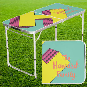 Vaporwave 'H' Family Name Throwdown Tailgate Beer Pong Table