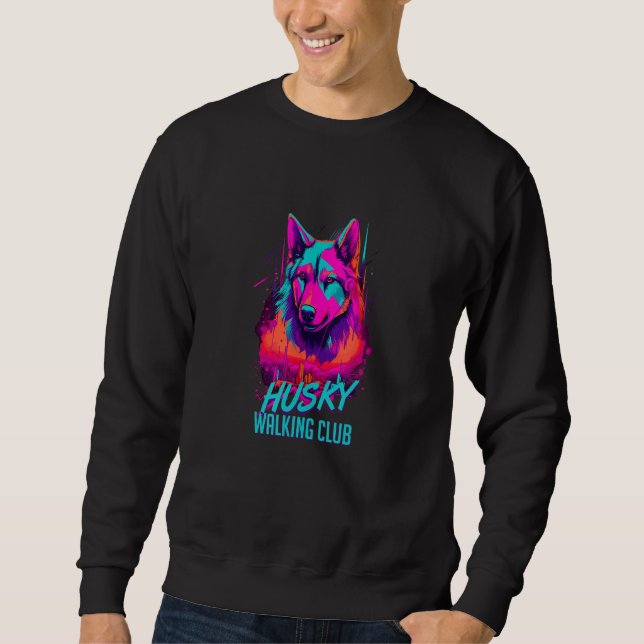 Vaporwave Husky Walking Club Retro 80s Inspired Do Sweatshirt (Front)