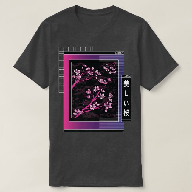 Vaporwave Japanese Cherry Sakura Tree Blossom Aest T-Shirt (Design Front)