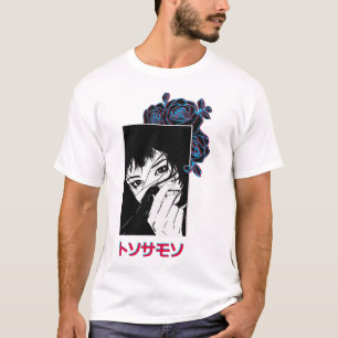 Vaporwave Japanese Girl Rose Ornament T-Shirt