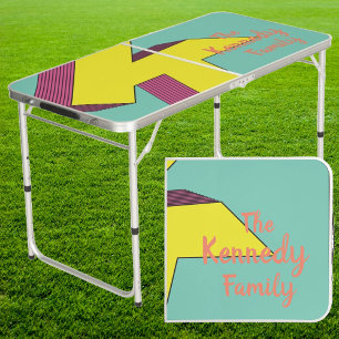Vaporwave 'K' Family Name Throwdown Tailgate Beer Pong Table