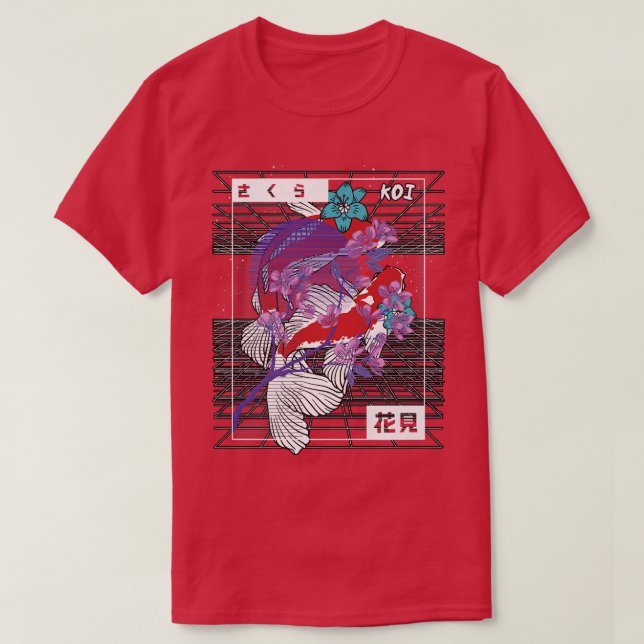 Vaporwave Koi Fish Japan Sakura Carp Breeder  T-Shirt (Design Front)