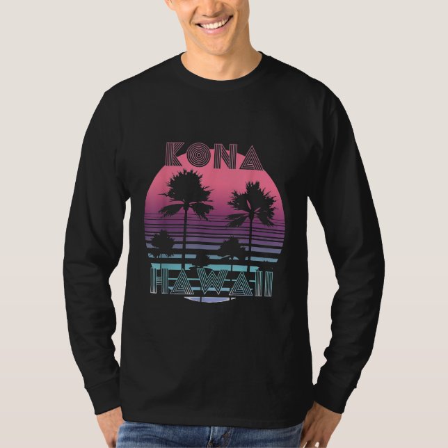 Vaporwave Kona Hawaii Sunset Sun Surf Throwback Re T-Shirt (Front)