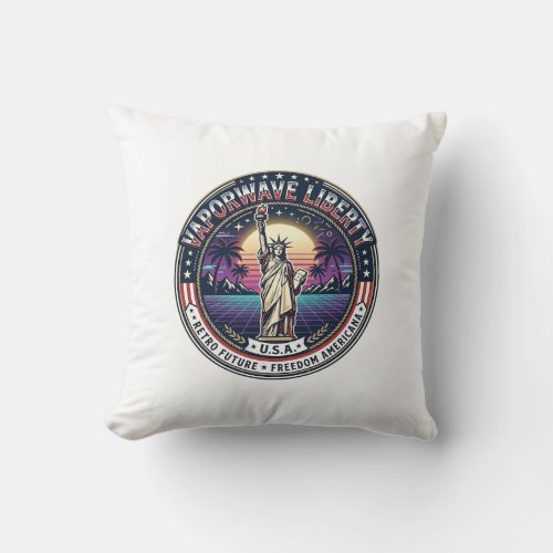 Vaporwave Liberty Patriotic Patriotic Vaporwave Re Throw Pillow