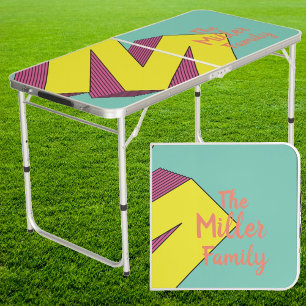 Vaporwave 'M' Family Name Throwdown Tailgate Beer Pong Table