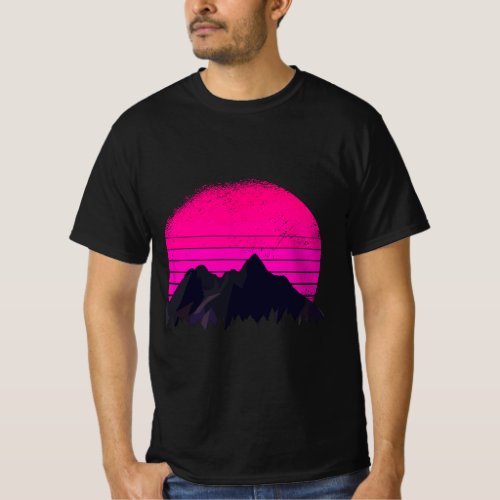 Vaporwave Mountain Retro Visual Style Art 80s Aest T_Shirt