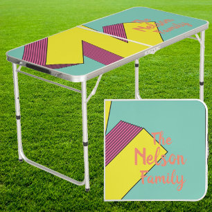 Vaporwave 'N' Family Name Throwdown Tailgate Beer Pong Table
