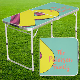 Vaporwave 'P' Family Name Throwdown Tailgate Beer Pong Table