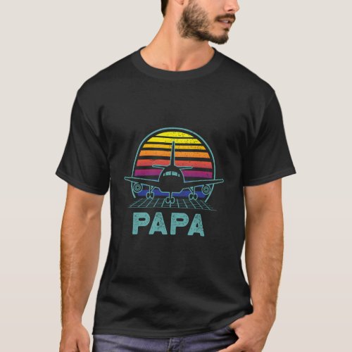 Vaporwave Papa Pilot Dad Aviation Airplane Flying T_Shirt