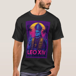 Vaporwave Pope Leo Xiv _ Retrofuturistic Catholic T-Shirt