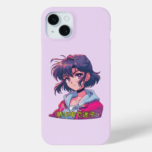 Vaporwave retro anime girl synthwave aesthetic  iPhone 15 plus case