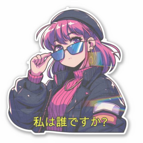 Vaporwave retro anime girl synthwave aesthetic sticker