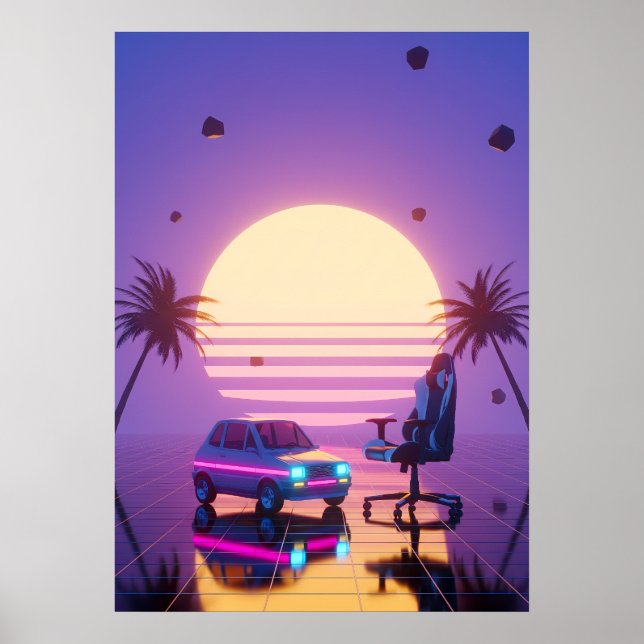 Vaporwave Retro Car and Gaming Chair Poster (Front)