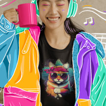 Vaporwave Retro Cat with Bandana and Sunglasses