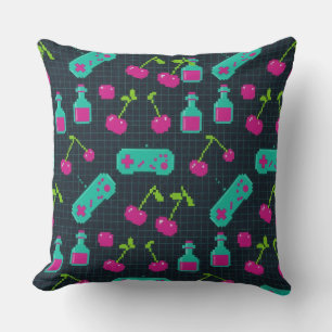 Vaporwave Retro Pixel Gaming Controller  Throw Pillow