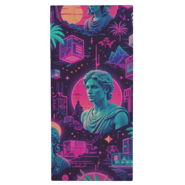 Vaporwave Reverie Wood Flash Drive (Front Vertical)