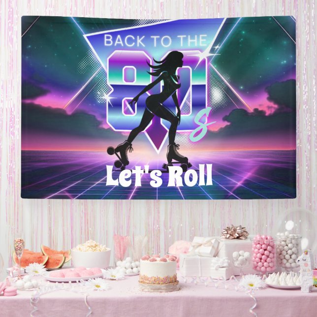 Vaporwave Roller Skate Birthday Party  Banner (Party)