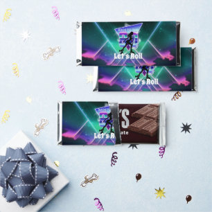 Vaporwave Roller Skate Birthday Party Hershey Bar Favors