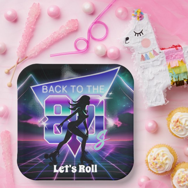 Vaporwave Roller Skate Birthday Party  Paper Plates (Party)