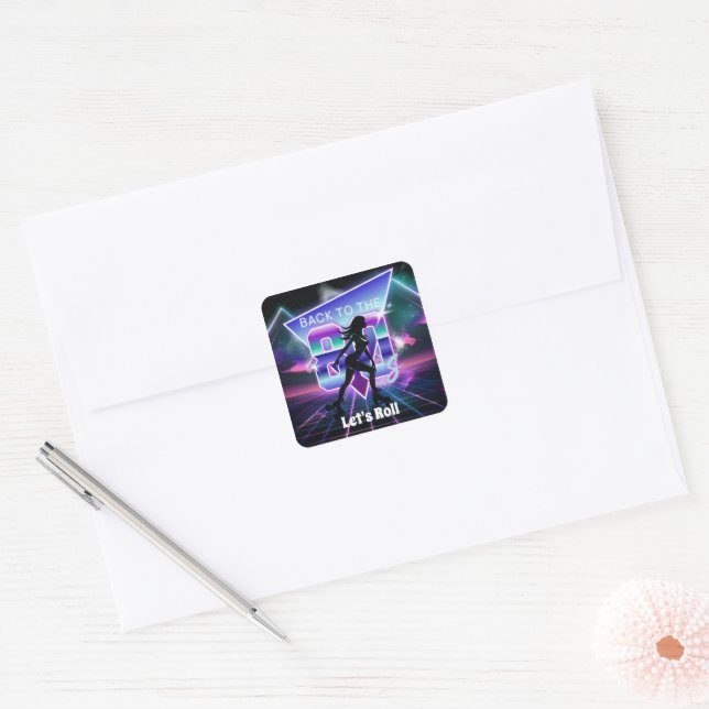 Vaporwave Roller Skate Birthday Party  Square Sticker (Envelope)