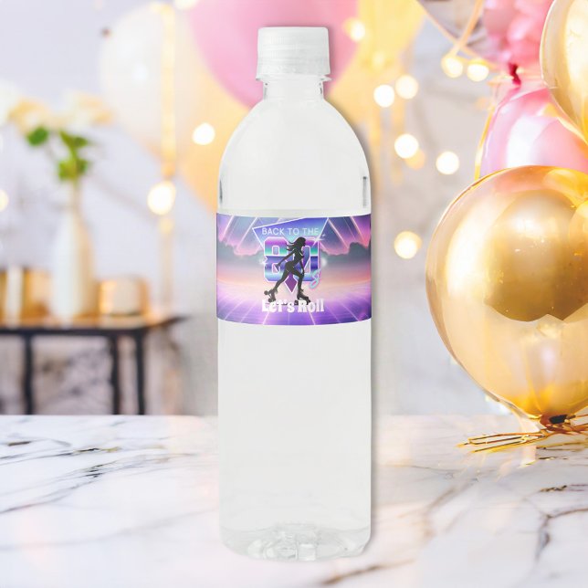 Vaporwave Roller Skate Birthday Party  Water Bottle Label (Creator Uploaded)