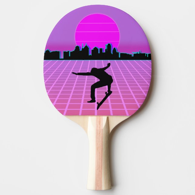 Vaporwave Skateboarder Retro 80's Ping Pong Paddle (Front)