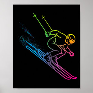Vaporwave skier rainbow gradient retro winter poster