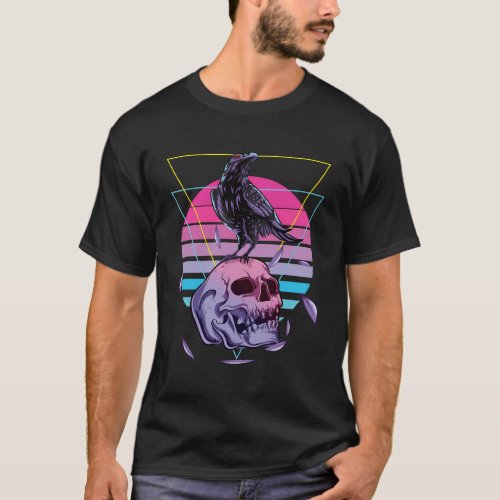 Vaporwave Skull And Crow Aesthetic Pastel Goth T_Shirt