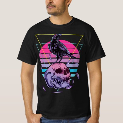 Vaporwave Skull And Crow Retro Aesthetic Pastel Go T_Shirt