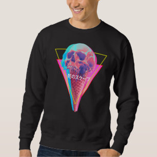 Vaporwave Skull Melting Ice Cream Cone Glitch Aest Sweatshirt